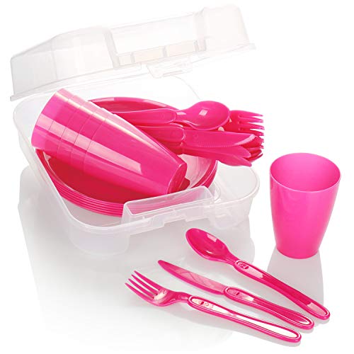 com-four® 31-teiliges Picknick-Set, Picknickkorb und Mehrweggeschirr für 6 Personen, idealer...