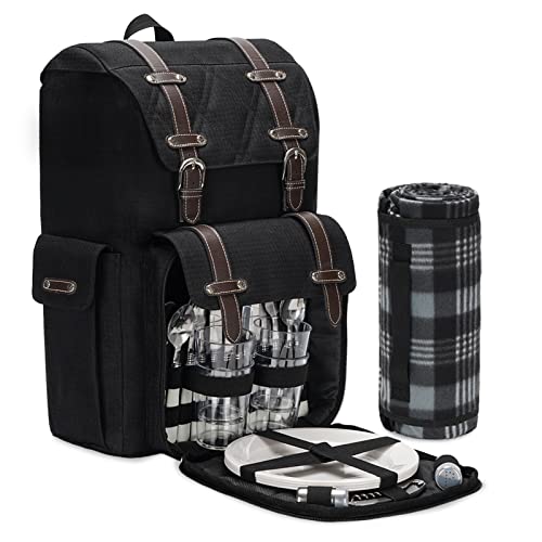 ZORMY Picknickrucksack für 4 Personen mit Decke und Kühltasche, All-in-One Tragbare Picknicktasche...