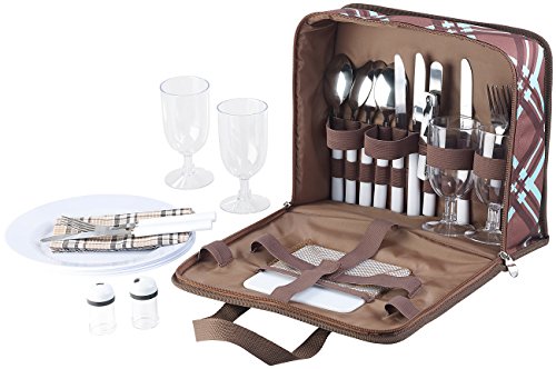 Xcase Picknicktasche: 30-teiliges Picknick-Set für 4 Personen, inkl. Tasche, Teller, Gläser...