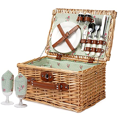 Wicker Picknickkorb für 2 Personen, Willow Hamper Basket Sets, handgefertigter Picknickkorb für 2...