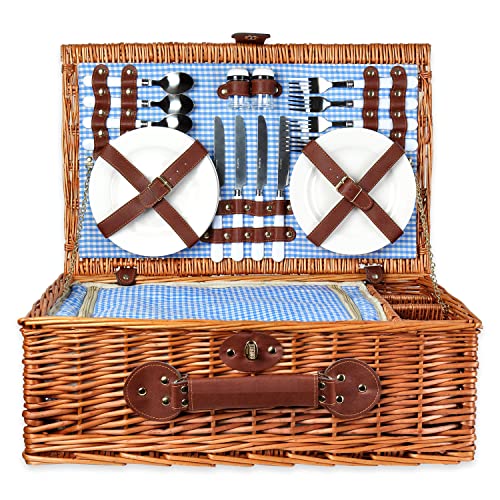 Schramm® Picknickkorb aus Weidenholz für 4 Personen wählbar mit oder ohne Henkel hochwertiger...