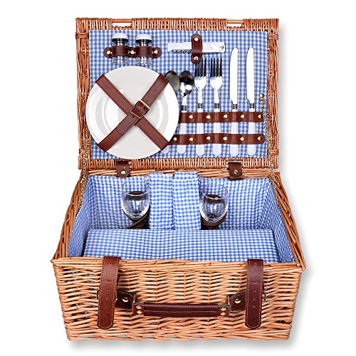 Schramm® Picknickkorb 40x30x20cm rechteckig aus Weidenholz für 2 Personen Picknickkoffer...